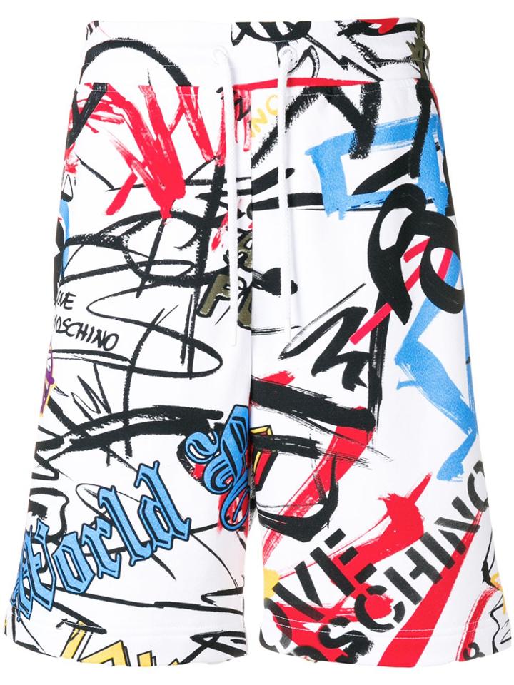 Love Moschino Graffiti Print Drawstring Shorts - White