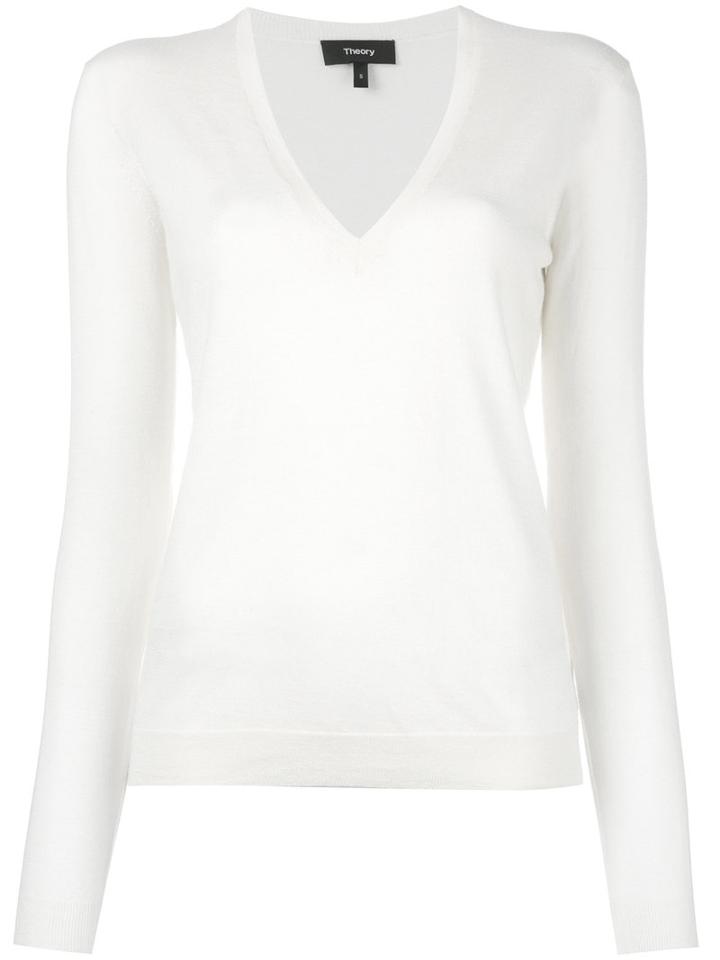 Theory V-neck Jumper, Women's, Size: Large, White, Silk/nylon/cashmere