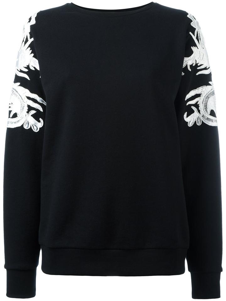 Marcelo Burlon County Of Milan Lace Appliqué Sweatshirt, Women's, Size: Small, Black, Cotton/polyester