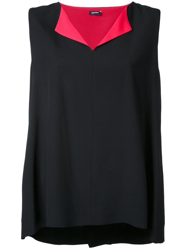 Jil Sander Navy Contrasting Lapel Top, Women's, Size: 40, Black, Spandex/elastane/acetate/rayon