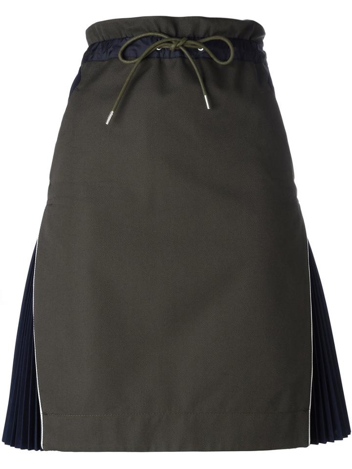 Sacai Side Pleat Skirt, Women's, Size: I, Green, Cotton/polyester/cupro