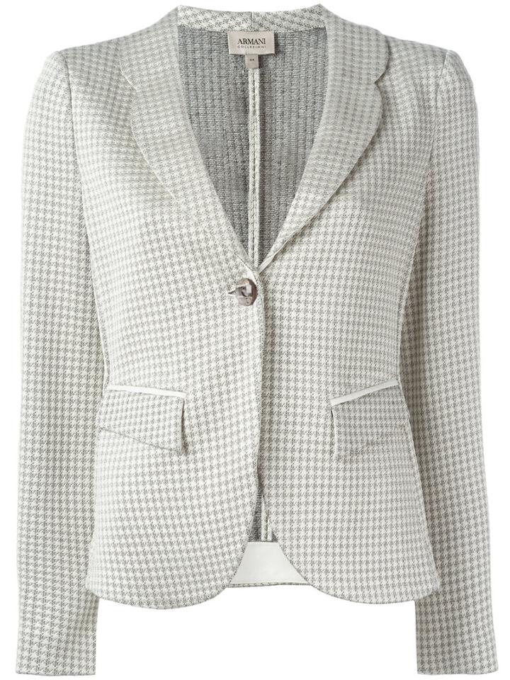 Armani Collezioni Houndstooth Blazer, Women's, Size: 48, Nude/neutrals, Polyamide/spandex/elastane/viscose