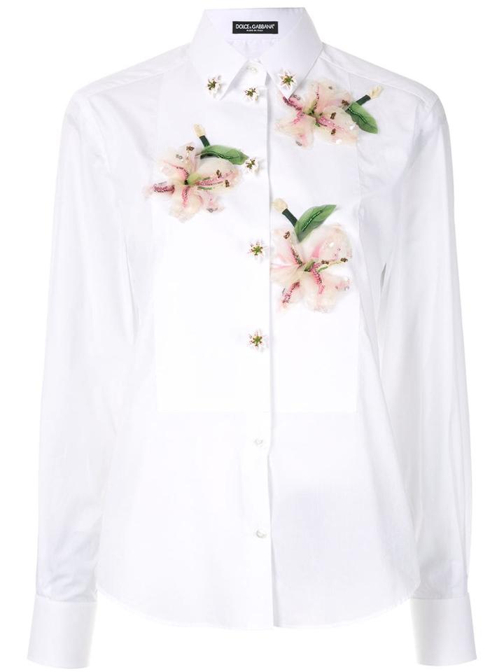Dolce & Gabbana Flower Appliqué Shirt - White