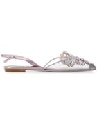 René Caovilla Embellished Pointed Ballerinas - Silver