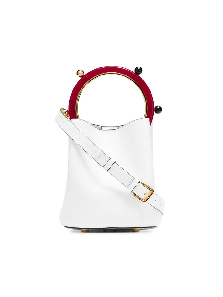Marni White And Red Pannier Leather Bucket Bag
