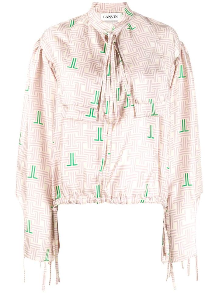 Lanvin Logo Print Pussybow Blouse - Neutrals