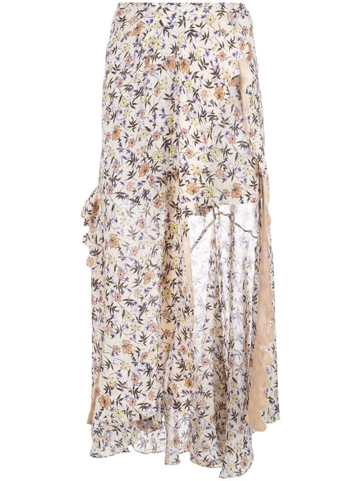 Chloé Floral Scalloped Skirt - Brown