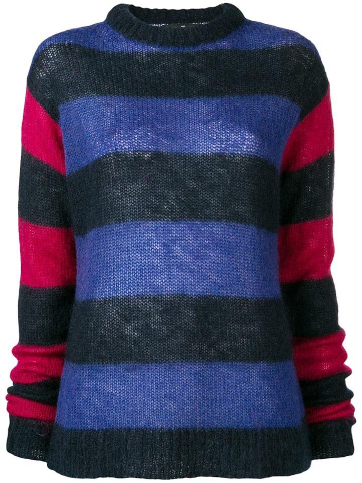 Rokh Striped Colour Block Sweater - Blue