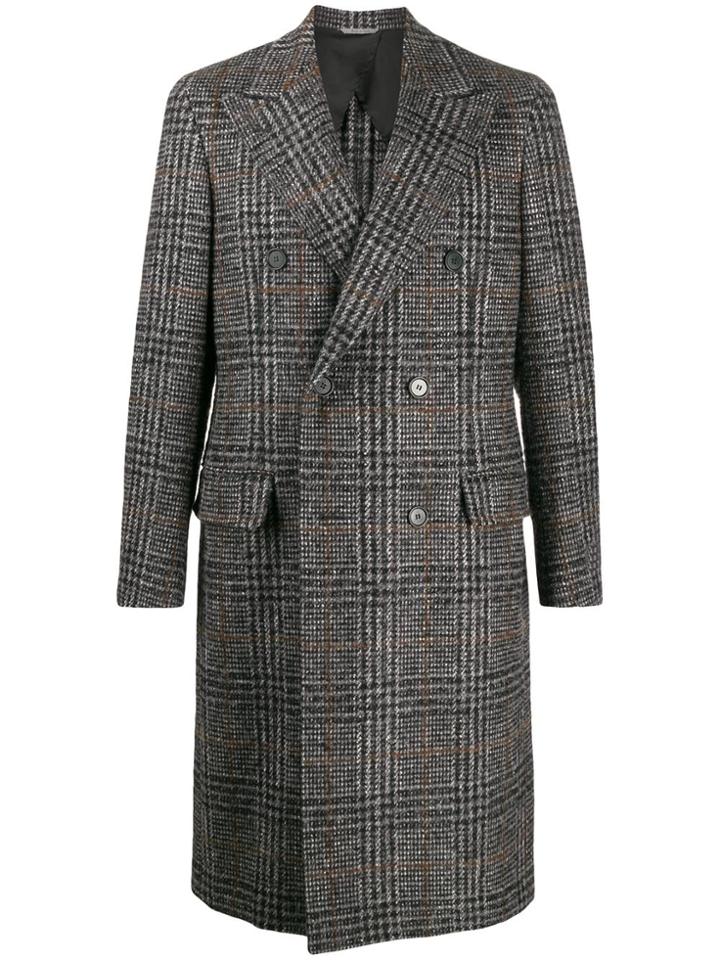 Canali Houndstooth Check Double-breasted Coat - Grey