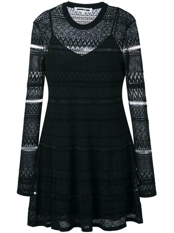 Mcq Alexander Mcqueen Geometric Knitted Skater Dress, Women's, Size: Small, Black, Viscose/silk/polyamide