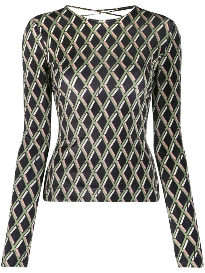 Preen By Thornton Bregazzi Geometric-print Lace-up Top - Black