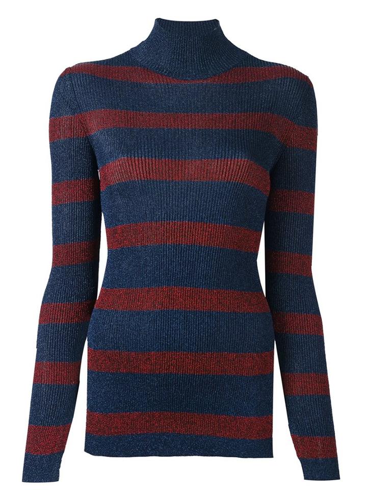 Cédric Charlier Striped Roll Neck Pullover, Women's, Size: 38, Blue, Rayon/polyester