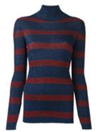 Cédric Charlier Striped Roll Neck Pullover, Women's, Size: 38, Blue, Rayon/polyester