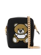 Moschino Logo Embroidered Crossbody Bag - Black