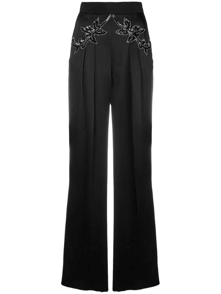 Christopher Kane Sequin Flower Satin Trousers - Black