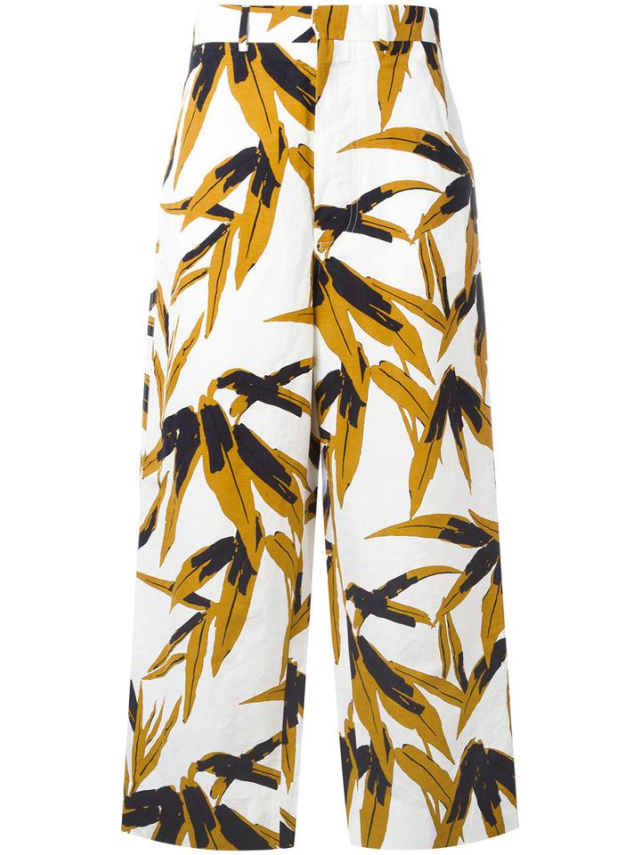 Marni Swash Print Trousers, Women's, Size: 38, White, Cotton/linen/flax