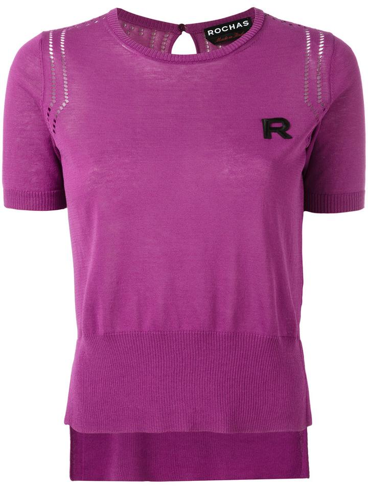 Rochas - Embroidered R Jumper - Women - Cotton - 42, Pink/purple, Cotton