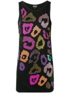 Just Cavalli Rhinestone Leopard Print Tank Top - Black