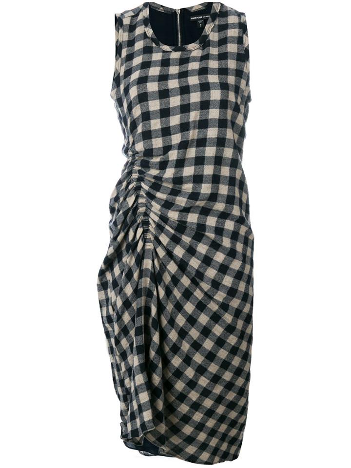 James Perse Gathered Checked Dress - Blue