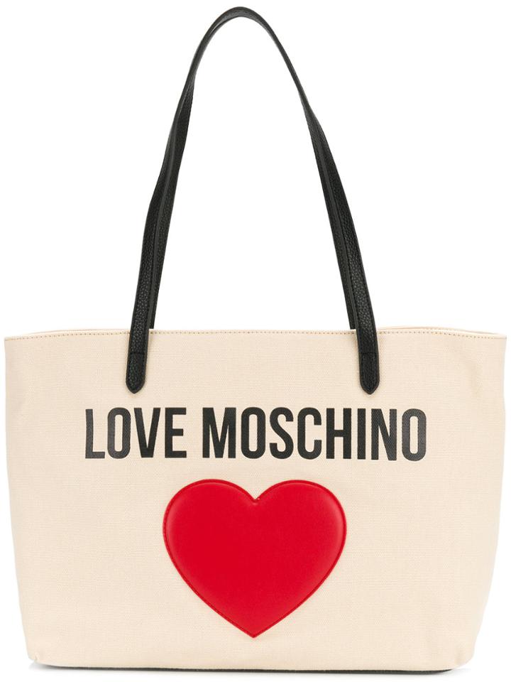 Love Moschino Heart Embellished Logo Tote - Nude & Neutrals