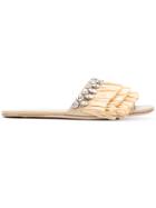 Miu Miu Fringed Slides - Nude & Neutrals