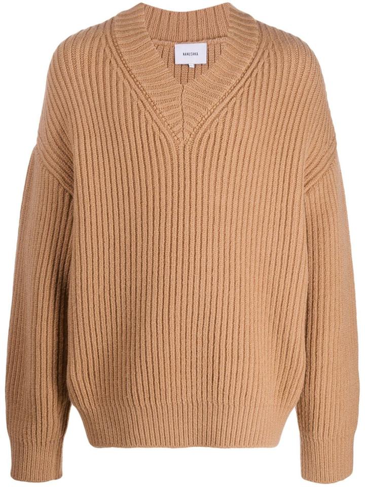 Nanushka V-neck Chunky Knit Jumper - Neutrals