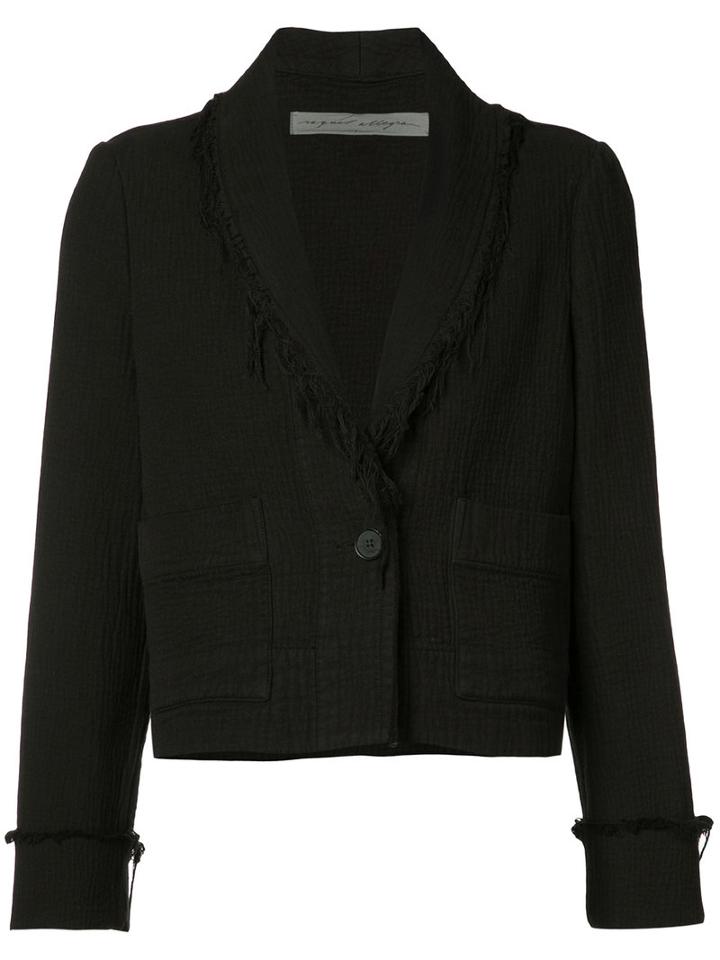 Raquel Allegra - Cropped Frayed Trim Jacket - Women - Cotton/rayon - M, Black, Cotton/rayon