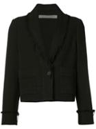 Raquel Allegra - Cropped Frayed Trim Jacket - Women - Cotton/rayon - M, Black, Cotton/rayon
