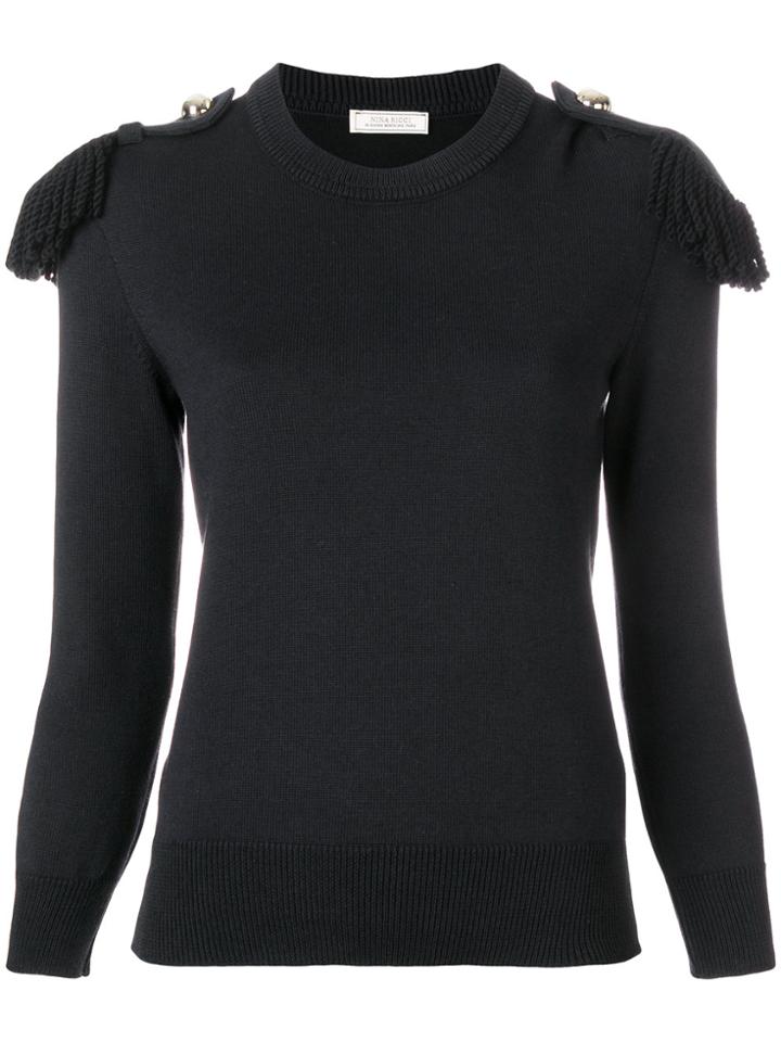 Nina Ricci Fringed Epaulette Sweater - Blue