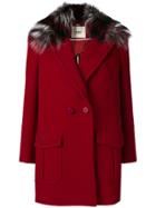 Fendi Fur Trim Double-breasted Coat - Red