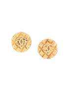 Chanel Pre-owned 1990 Diamond Quilted Button Earrings - Gold
