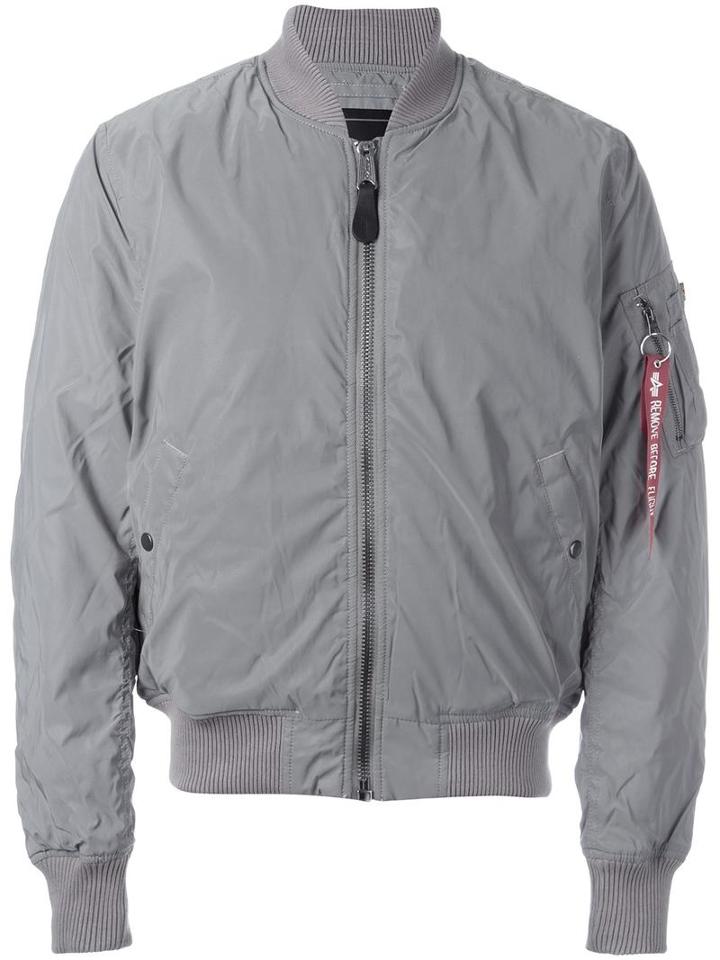 Alpha Industries Zipped Arm Bomber Jacket, Men's, Size: Medium, Grey, Nylon/polyester