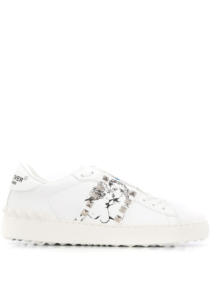 Valentino Valentino Garavani Kiss Print Lace-up Sneakers - White