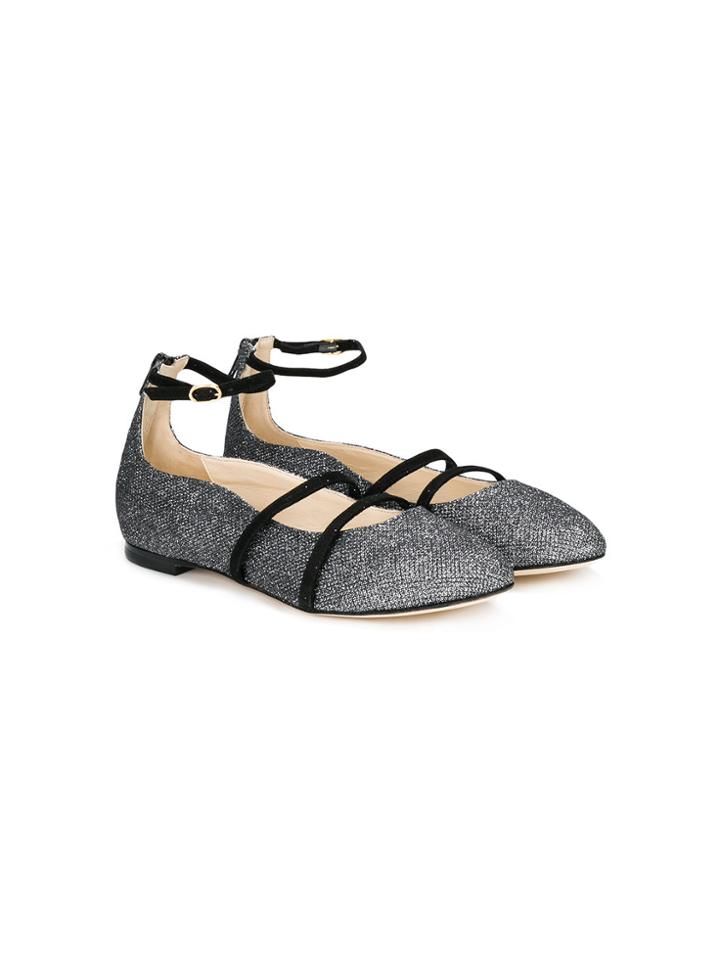 Prosperine Kids Teen Ankle Strap Ballerinas - Metallic