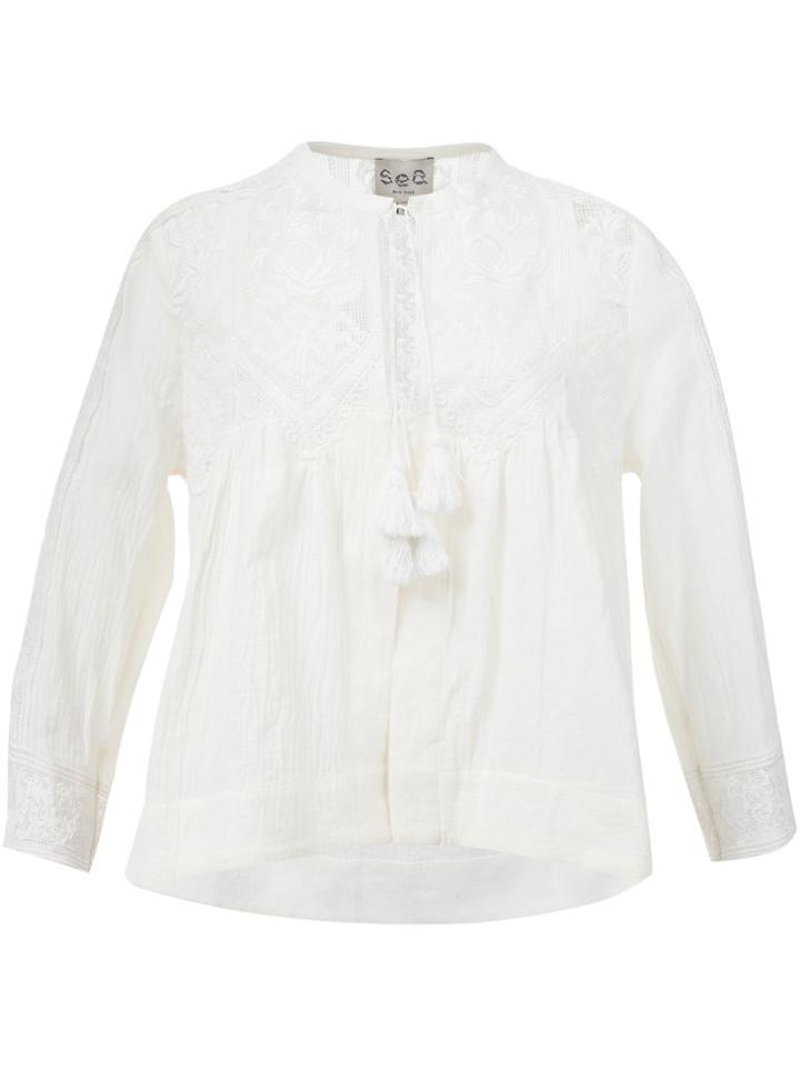 Sea Fishnet Lace Peasant Top