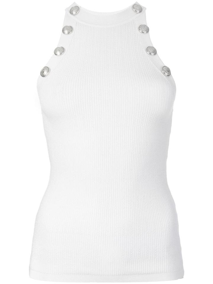 Balmain Stretch Fit Tank Top With Button Detailing - White