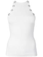 Balmain Stretch Fit Tank Top With Button Detailing - White
