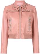Miu Miu Studded Frilled Jacket, Women's, Size: 42, Pink/purple, Lamb Skin/polyester