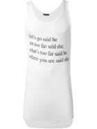 Ann Demeulemeester Quote Print Tank Top, Men's, Size: Small, White, Modal/cashmere