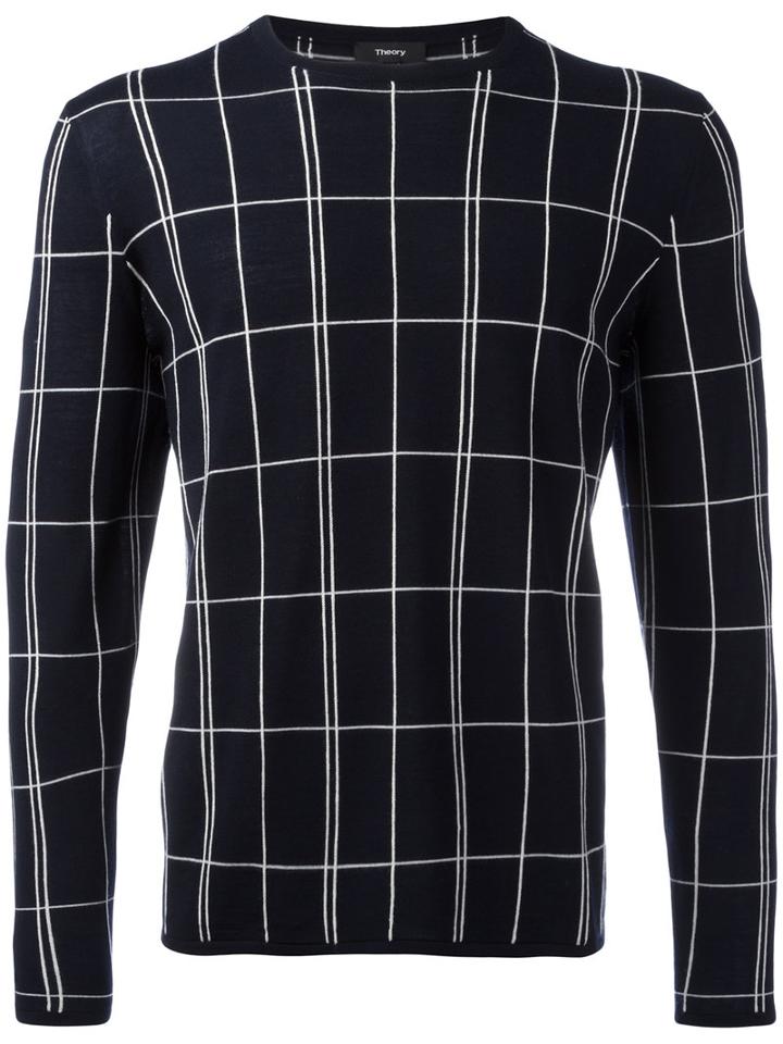 Theory Grid Knit Jumper, Men's, Size: Large, Blue, Spandex/elastane/wool