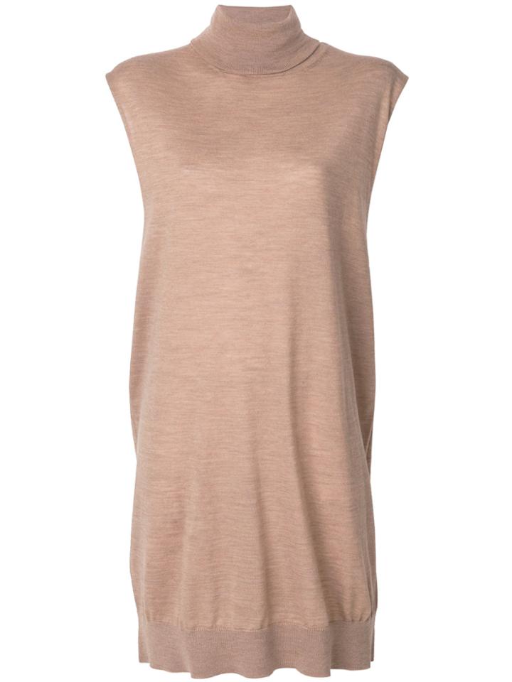 Erika Cavallini Turtleneck Sleeveless Sweater Dress - Brown