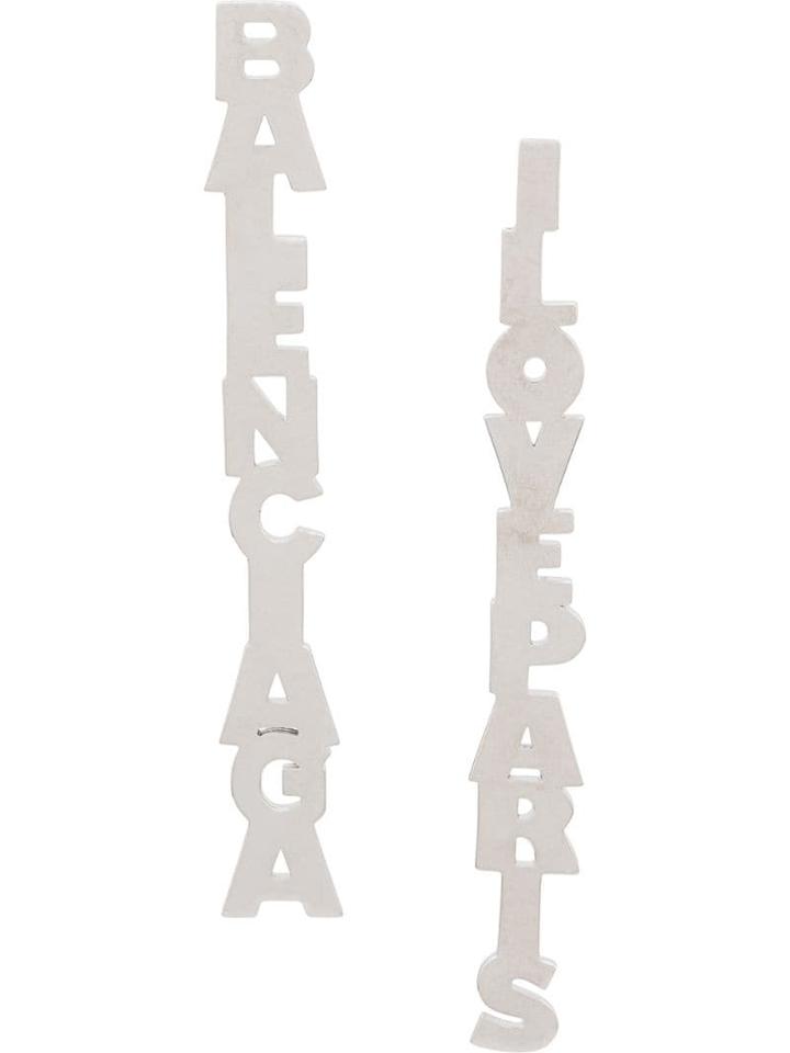 Balenciaga Logo Lettering Drop Earrings - Metallic