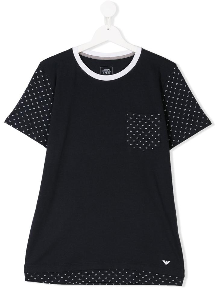 Armani Junior Logo Trimmed T-shirt - Blue