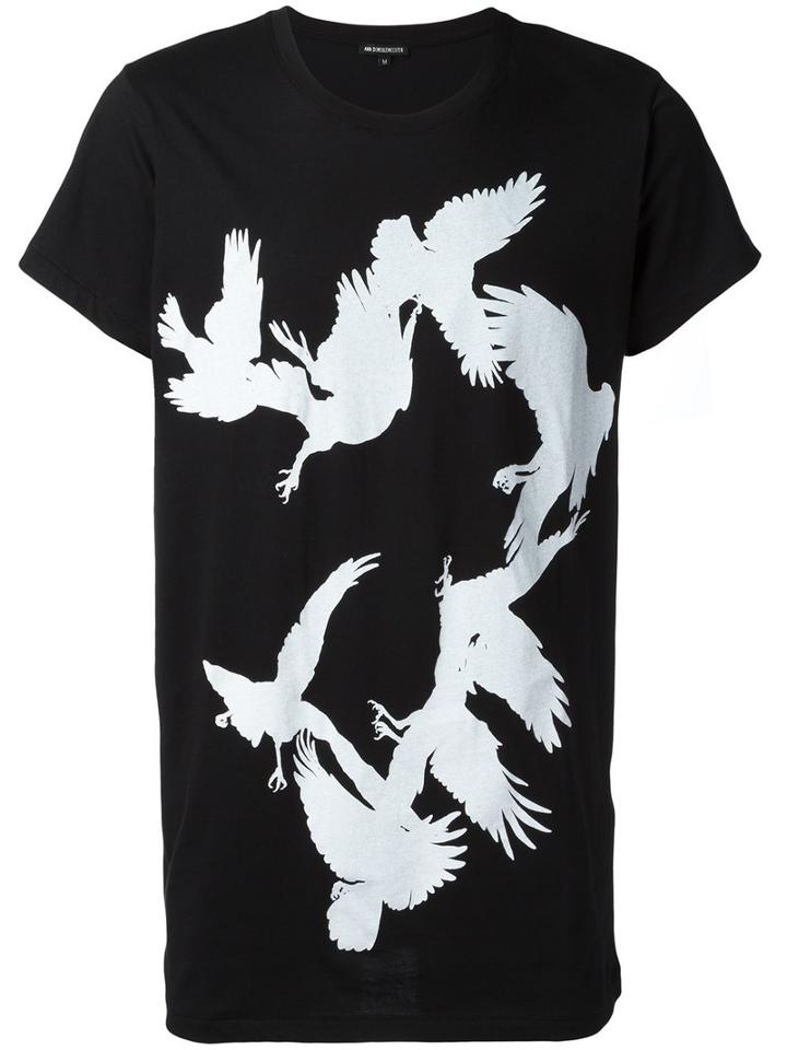 Ann Demeulemeester Blanche Bird Print T-shirt, Men's, Size: Small, Black, Cotton