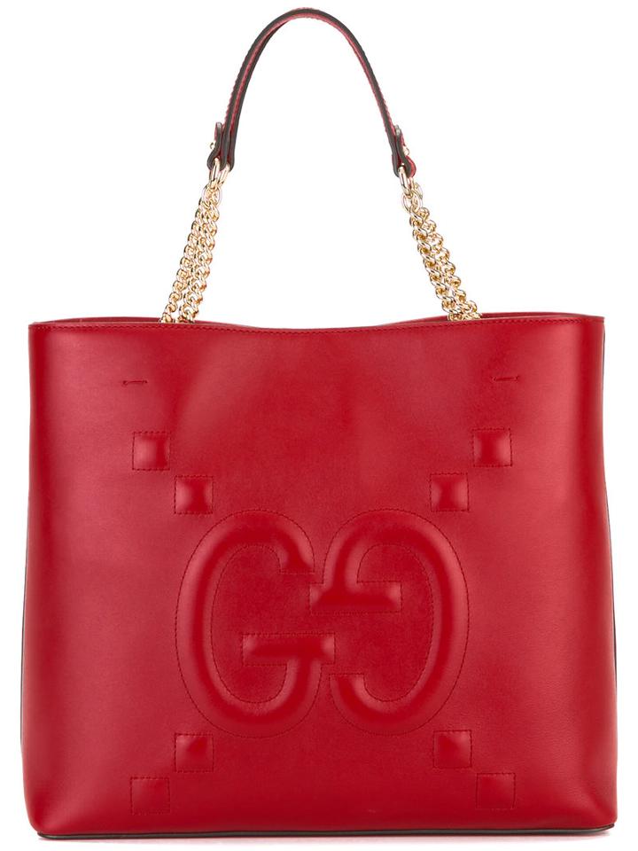 Gucci Gg Embossed Tote, Women's, Red, Leather