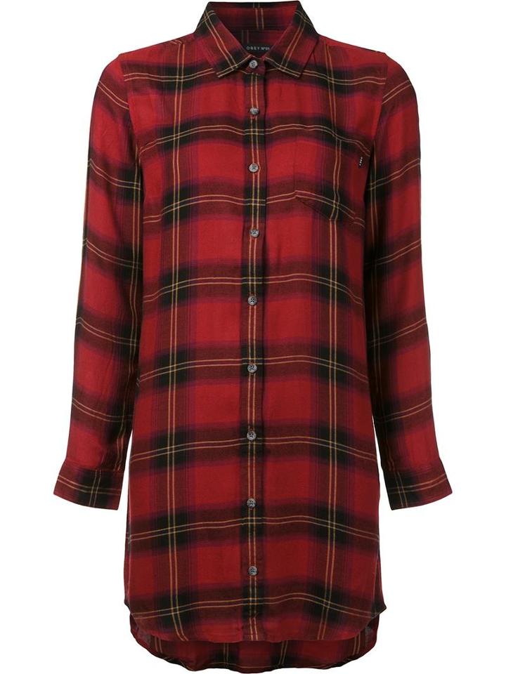 Obey Checked Shirt, Women's, Size: Small, Red, Viscose