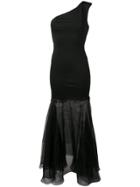 Patrizia Pepe Flared One-shoulder Gown - Black