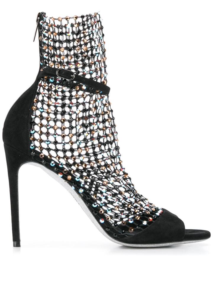René Caovilla Beaded Mesh Sandals - Black