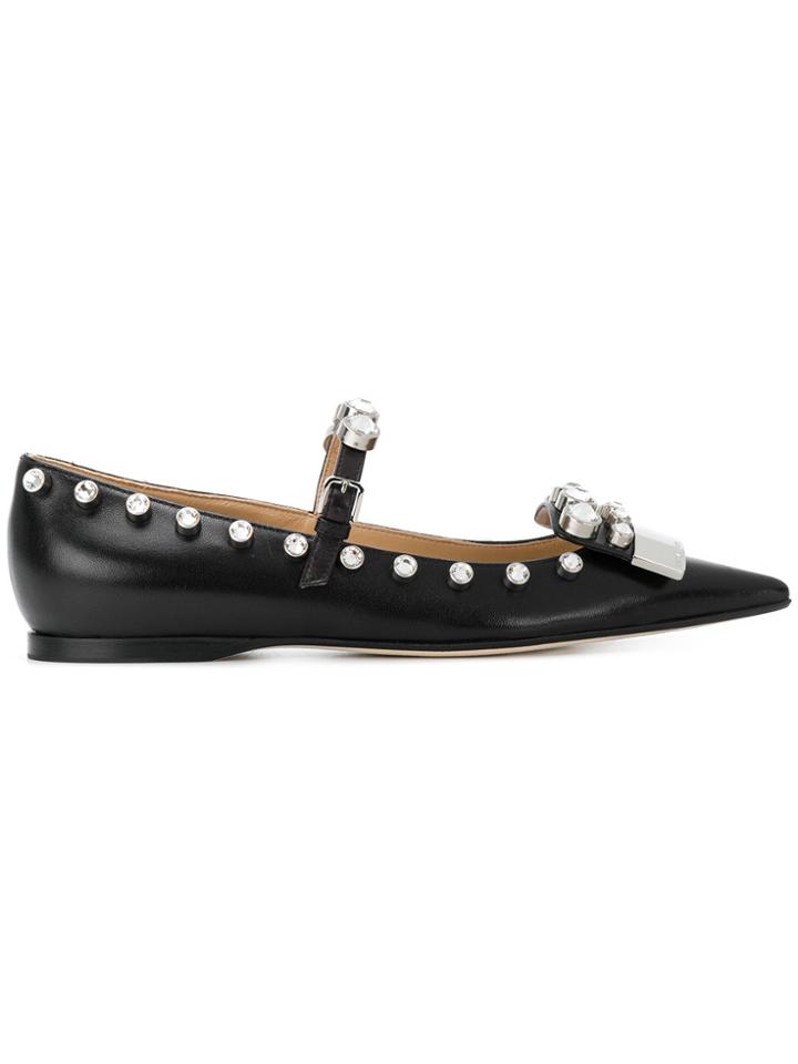 Sergio Rossi Crystal Studded Pointed Toe Ballerinas - Black