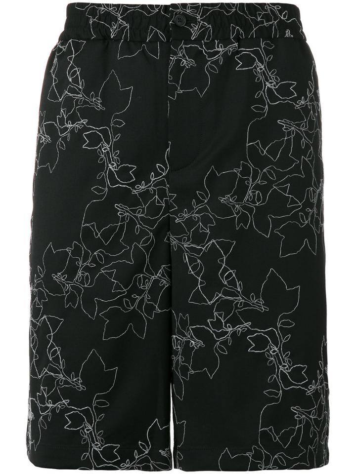 Emporio Armani Floral Print Shorts, Men's, Size: 50, Black, Virgin Wool/polyester/silk